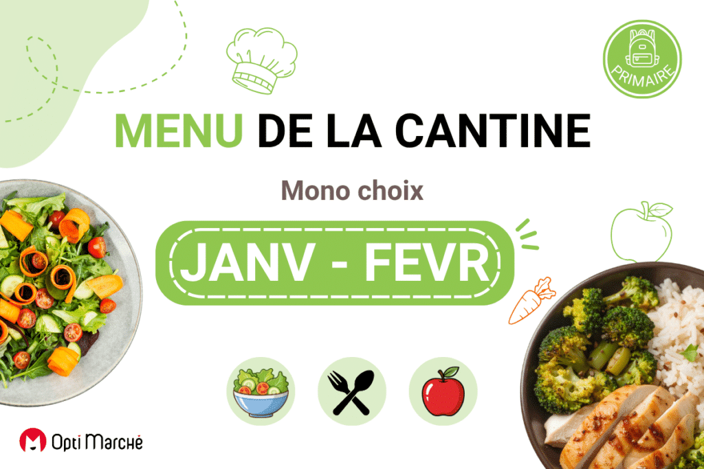 Menu cantine primaire – Janvier à février (cycle de menus scolaires)